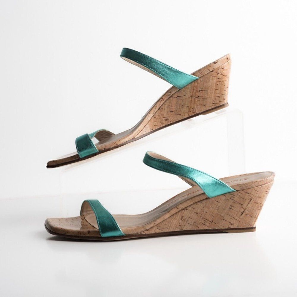 Stuart Weitzman Womens Aleena Wedge Sandals Capri Metallic Blue US 10 EU 41 New - Picture 5 of 8